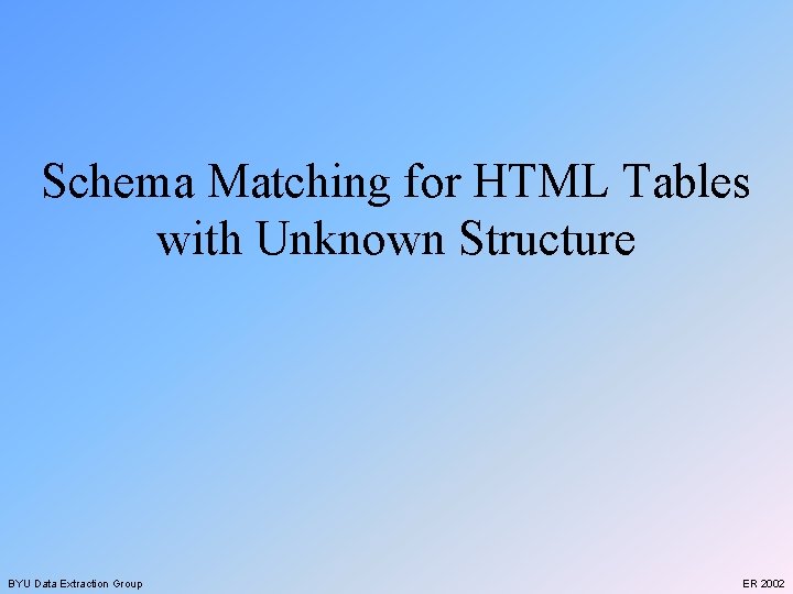 Schema Matching for HTML Tables with Unknown Structure BYU Data Extraction Group ER 2002