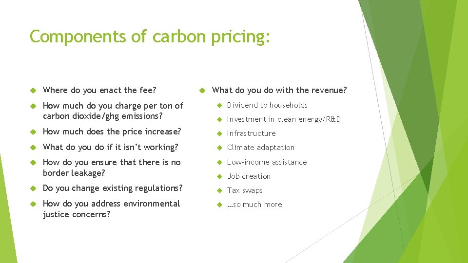 Components of carbon pricing: Where do you enact the fee? How much do you