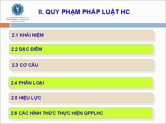 II. QUY PHẠM PHÁP LUẬT HC 2. 1 KHÁI NIỆM 2. 2 ĐẶC ĐIỂM