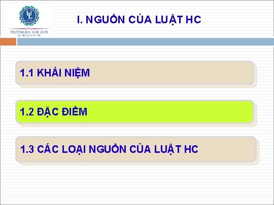 I. NGUỒN CỦA LUẬT HC 1. 1 KHÁI NIỆM 1. 2 ĐẶC ĐIỂM 1.