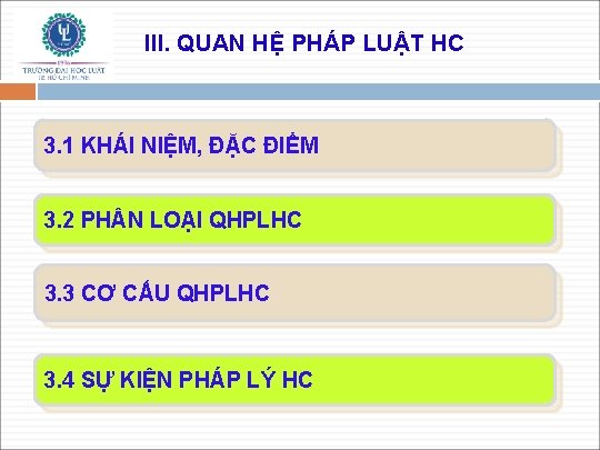 III. QUAN HỆ PHÁP LUẬT HC 3. 1 KHÁI NIỆM, ĐẶC ĐIỂM 3. 2