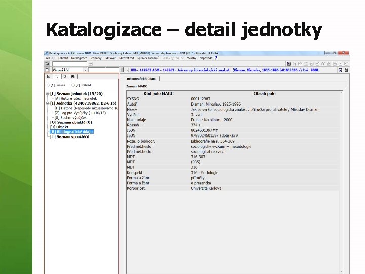 Katalogizace – detail jednotky 