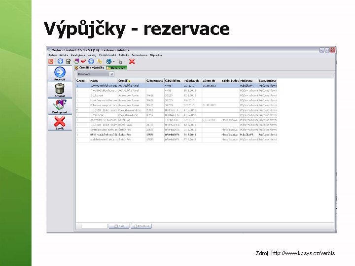 Výpůjčky - rezervace Zdroj: http: //www. kpsys. cz/verbis 