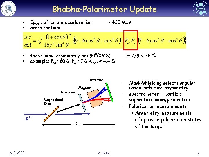 Bhabha-Polarimeter Update • • Ebeam: after pre acceleration cross section: • • theor. max.