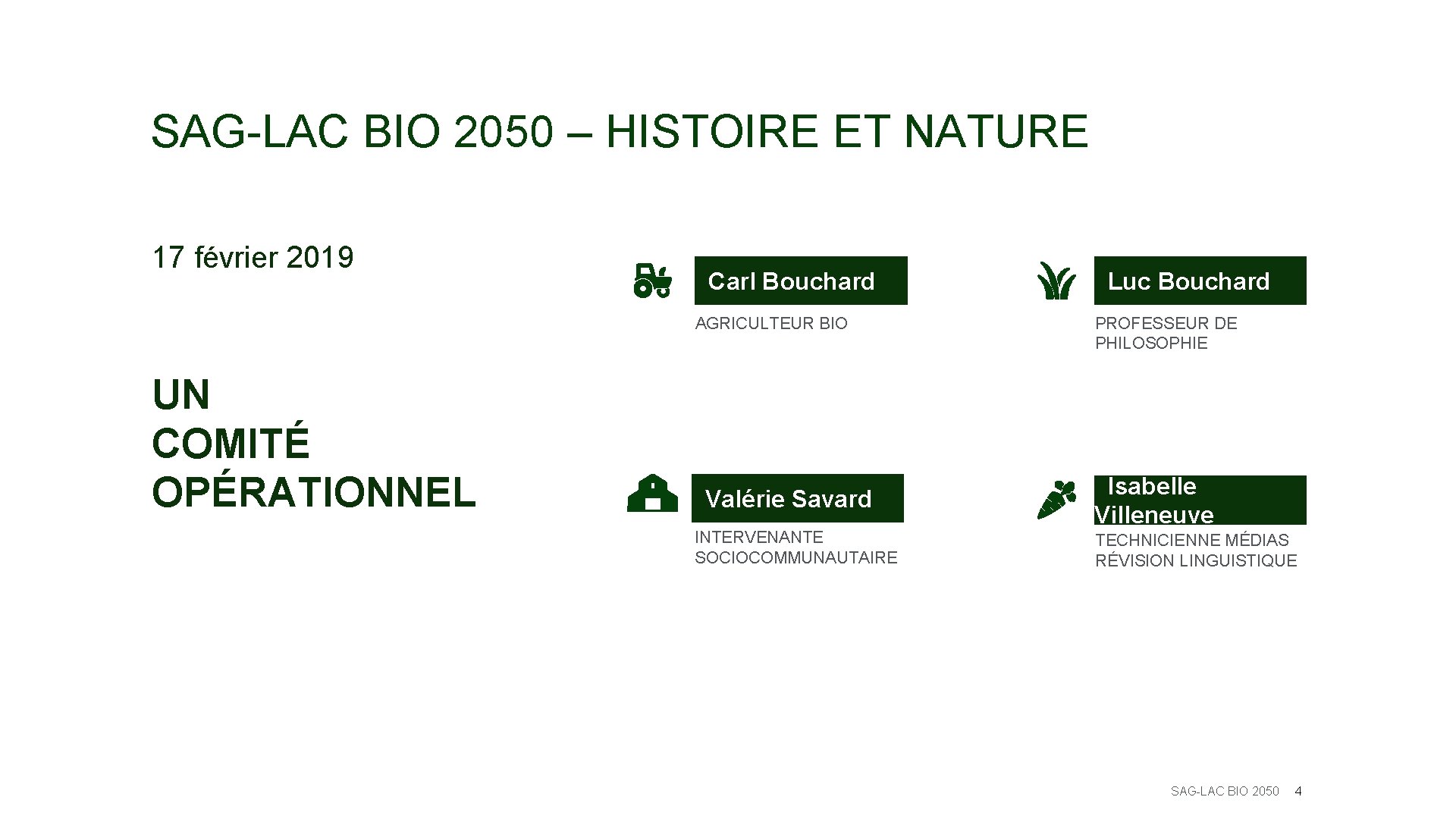 SAG-LAC BIO 2050 – HISTOIRE ET NATURE 17 février 2019 Carl Bouchard AGRICULTEUR BIO