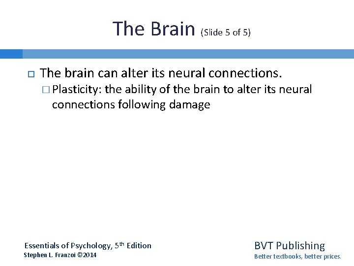 The Brain (Slide 5 of 5) The brain can alter its neural connections. �