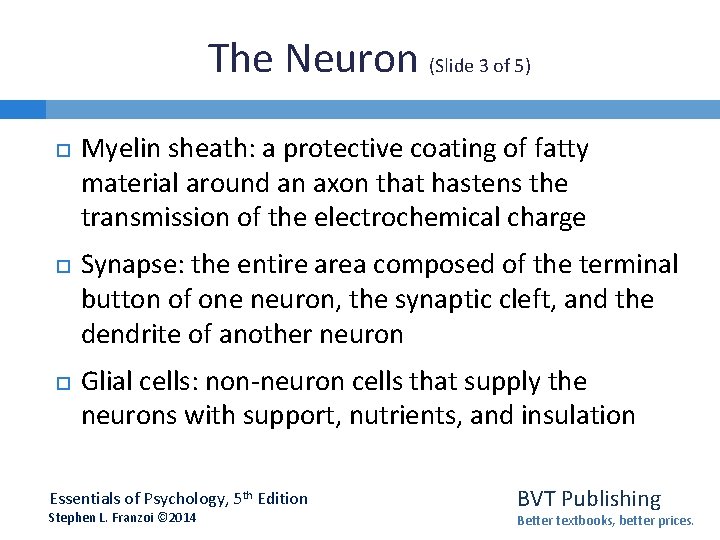 The Neuron (Slide 3 of 5) Myelin sheath: a protective coating of fatty material