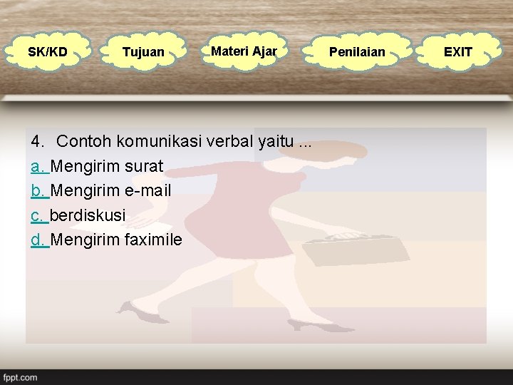 SK/KD Tujuan Materi Ajar 4. Contoh komunikasi verbal yaitu. . . a. Mengirim surat