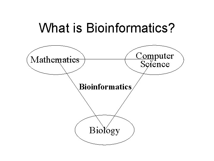 What is Bioinformatics? Computer Science Mathematics Bioinformatics Biology 