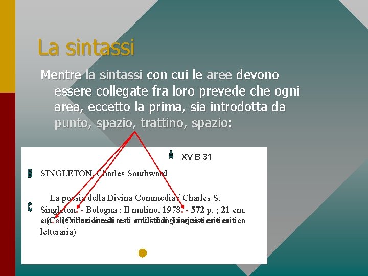 La sintassi Mentre la sintassi con cui le aree devono essere collegate fra loro