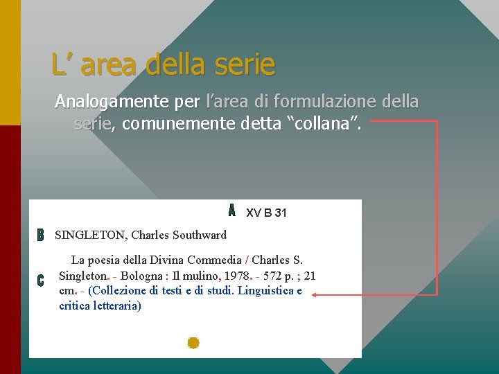 L’ area della serie Analogamente per l’area di formulazione della serie, comunemente detta “collana”.