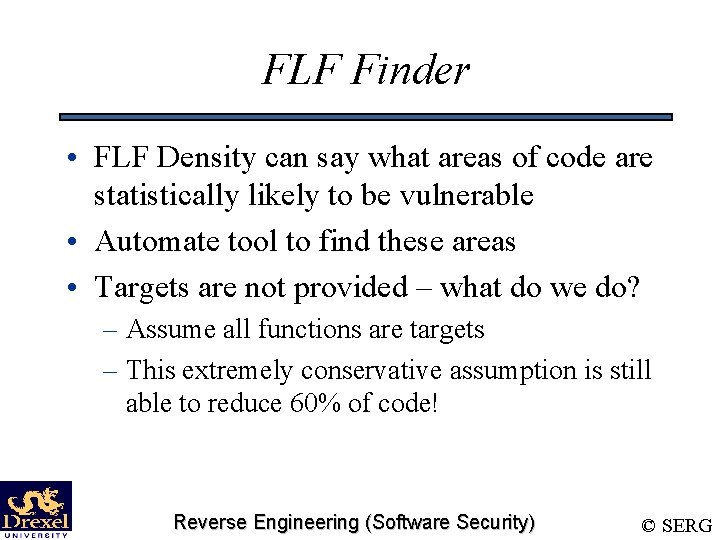 FLF Finder • FLF Density can say what areas of code are statistically likely