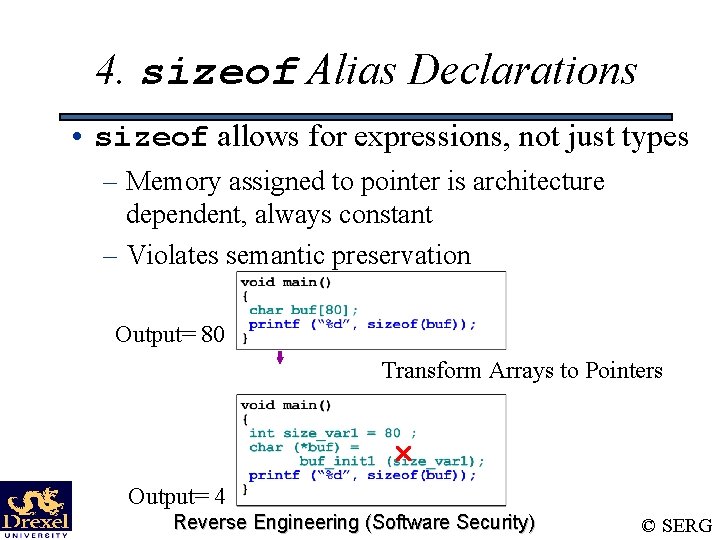 4. sizeof Alias Declarations • sizeof allows for expressions, not just types – Memory