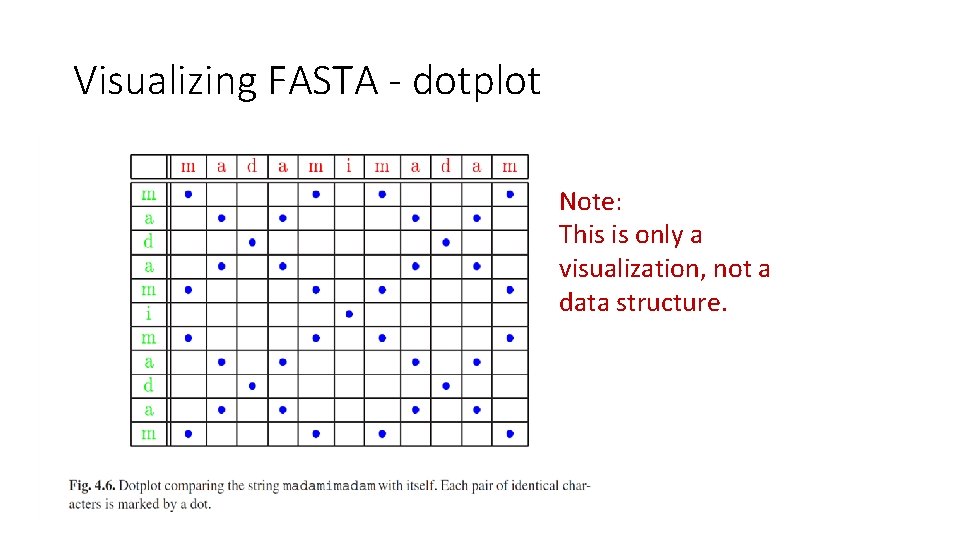 Visualizing FASTA - dotplot Note: This is only a visualization, not a data structure.