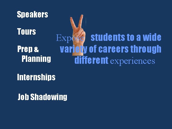 Speakers Tours Expose students to a wide Prep & variety of careers through Planning