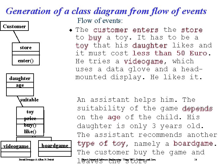 Generation of a class diagram from flow of events Customer ¨ store ? enter()