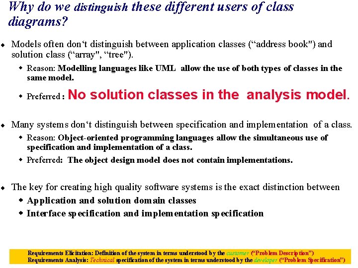 ¨ ¨ ¨ Why do we distinguish these different users of class diagrams? Models