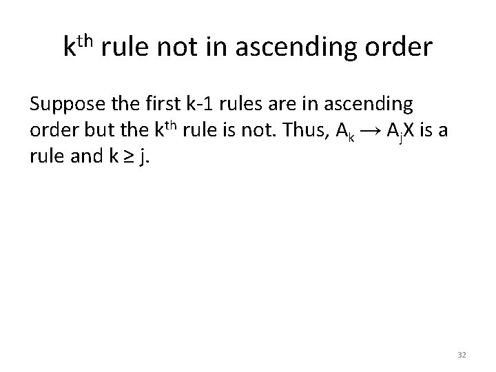 kth rule not in ascending order Suppose the first k-1 rules are in ascending