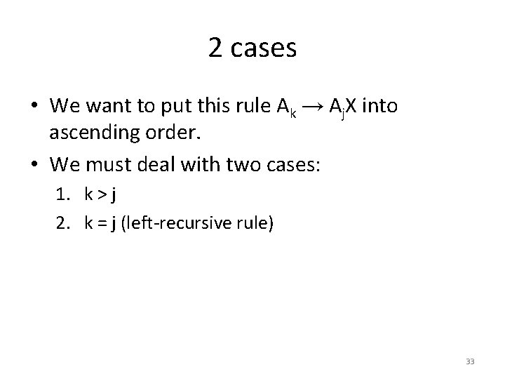 2 cases • We want to put this rule Ak → Aj. X into