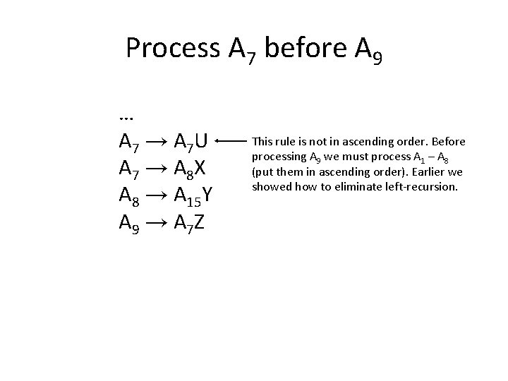 Process A 7 before A 9 … A 7 → A 7 U A