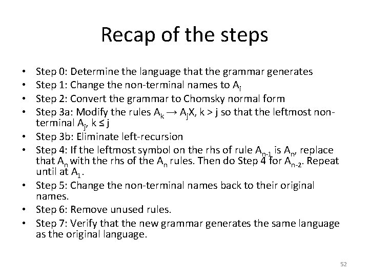 Recap of the steps • • • Step 0: Determine the language that the