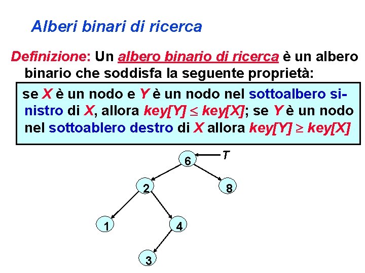 Alberi binari di ricerca Definizione: Un albero binario di ricerca è un albero binario