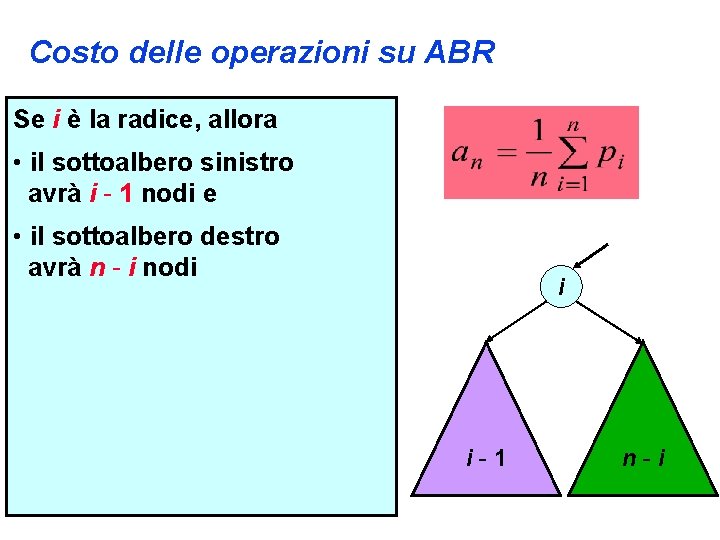 Costo delle operazioni su ABR Se i è la radice, allora • il sottoalbero