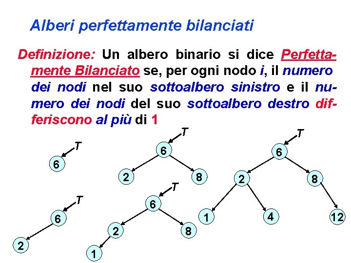 Alberi perfettamente bilanciati Definizione: Un albero binario si dice Perfettamente Bilanciato se, per ogni