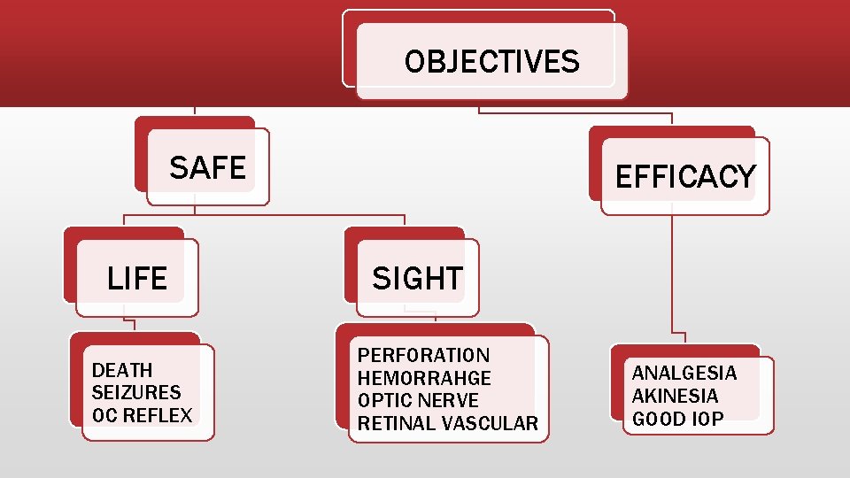 OBJECTIVES SAFE LIFE DEATH SEIZURES OC REFLEX EFFICACY SIGHT PERFORATION HEMORRAHGE OPTIC NERVE RETINAL