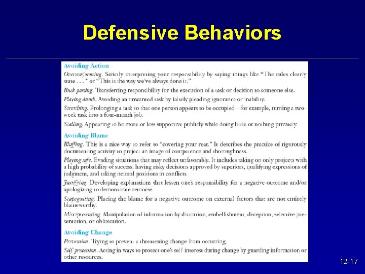 Defensive Behaviors 12 -17 