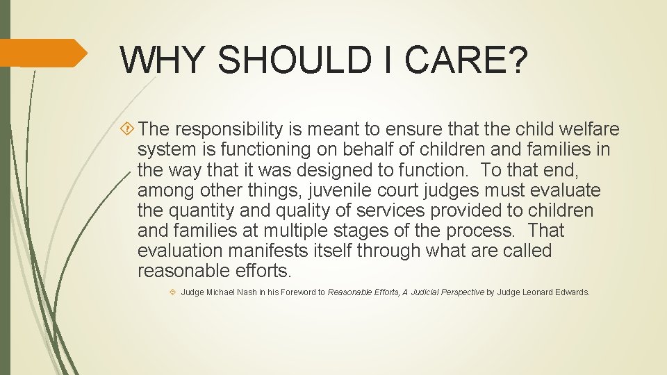 WHY SHOULD I CARE? The responsibility is meant to ensure that the child welfare