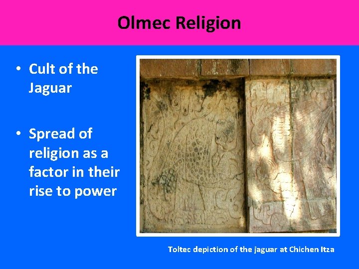 Olmec Religion • Cult of the Jaguar • Spread of religion as a factor