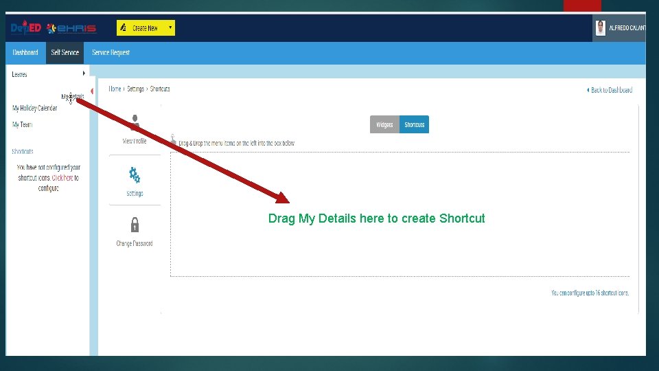 Drag My Details here to create Shortcut 
