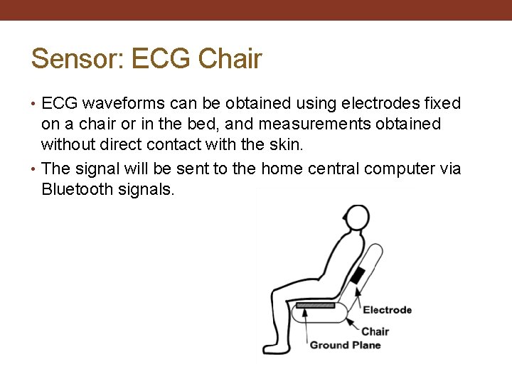 Sensor: ECG Chair • ECG waveforms can be obtained using electrodes fixed on a