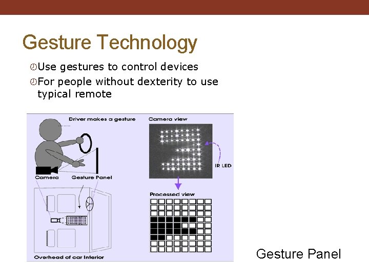 Gesture Technology ¾Use gestures to control devices ¾For people without dexterity to use typical