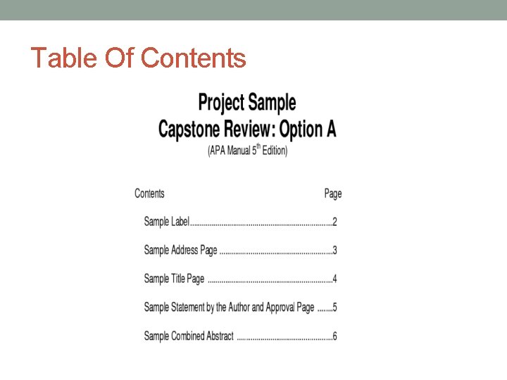 Table Of Contents 