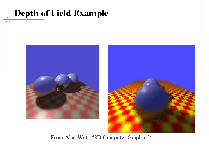 Depth of Field Example From Alan Watt, “ 3 D Computer Graphics” 