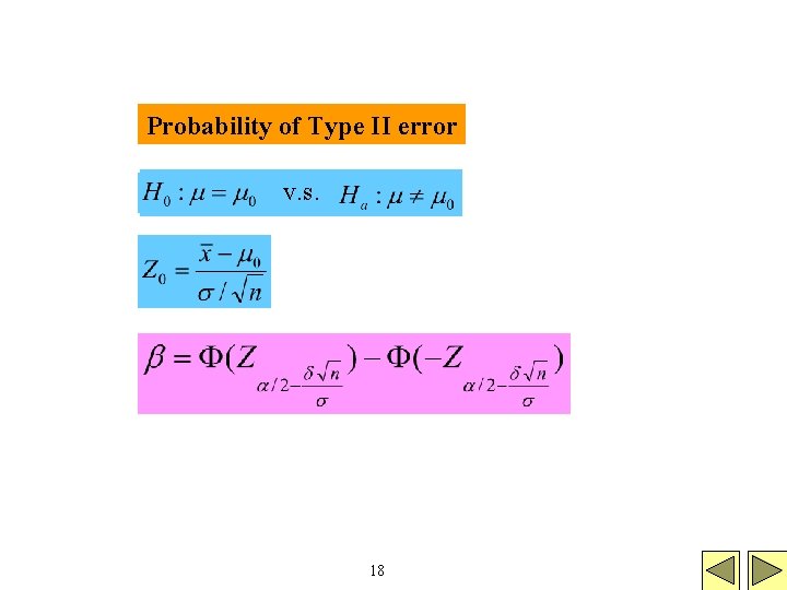 Probability of Type II error v. s. 18 