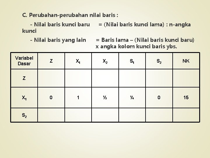 C. Perubahan-perubahan nilai baris : - Nilai baris kunci baru kunci - Nilai baris