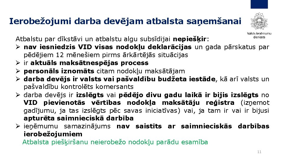 Ierobežojumi darba devējam atbalsta saņemšanai Atbalstu par dīkstāvi un atbalstu algu subsīdijai nepiešķir: Ø