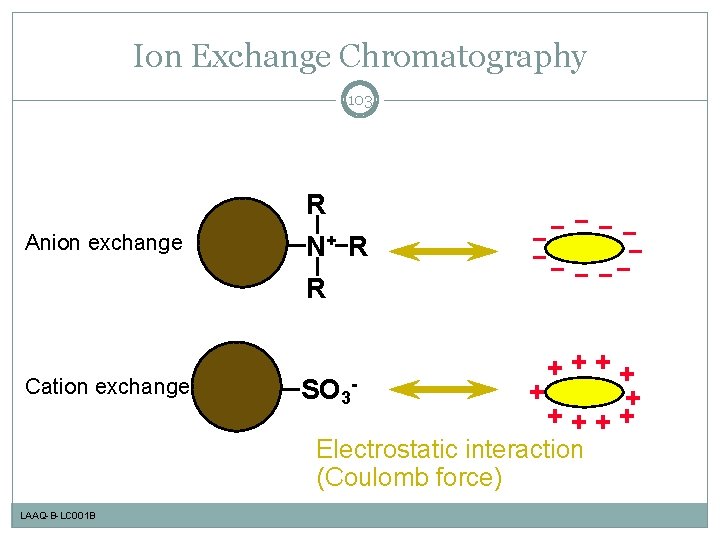 Ion Exchange Chromatography 103 Anion exchange Cation exchange R N+ R R SO 3