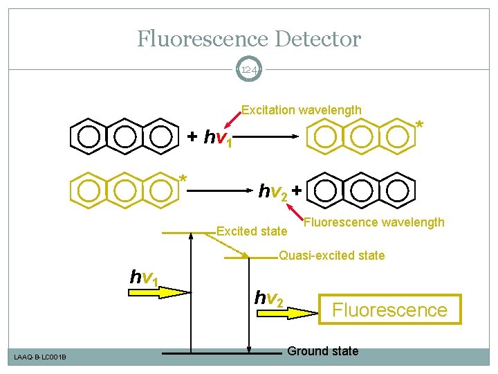 Fluorescence Detector 124 Excitation wavelength + hv 1 * * hv 2 + Excited