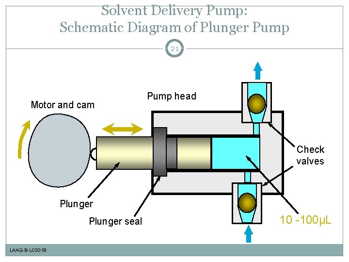Solvent Delivery Pump: Schematic Diagram of Plunger Pump 21 Motor and cam Pump head