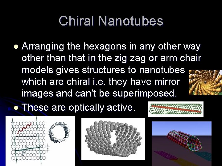 Chiral Nanotubes Arranging the hexagons in any other way other than that in the