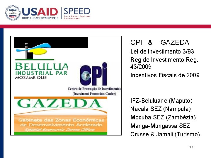 CPI & GAZEDA Lei de investimento 3/93 Reg de Investimento Reg. 43/2009 Incentivos Fiscais