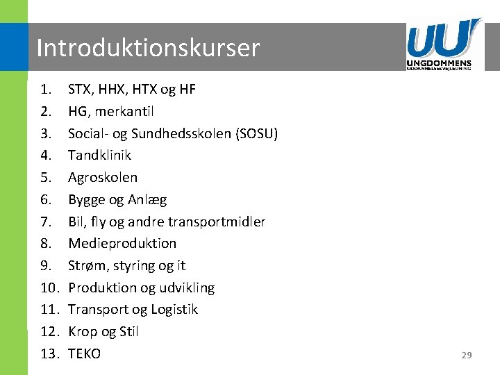 Introduktionskurser 1. 2. 3. 4. 5. 6. 7. 8. 9. 10. 11. 12. 13.