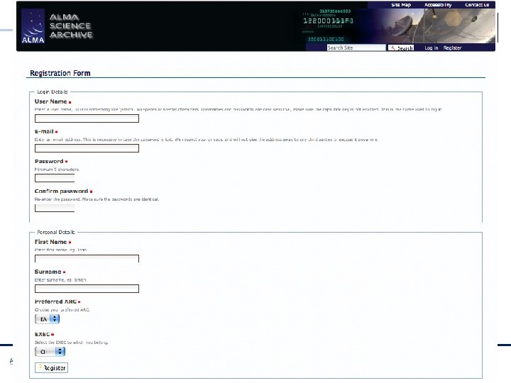 ALMA User Portal: Registering ANASAC 13 -14 Sept 2010 ALMA 