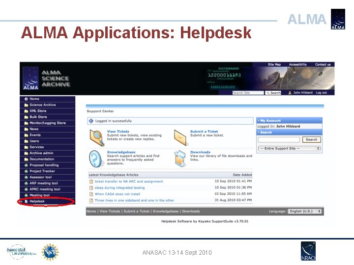 ALMA Applications: Helpdesk ANASAC 13 -14 Sept 2010 ALMA 