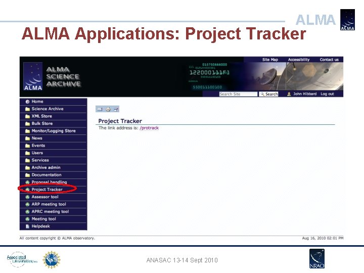 ALMA Applications: Project Tracker ANASAC 13 -14 Sept 2010 