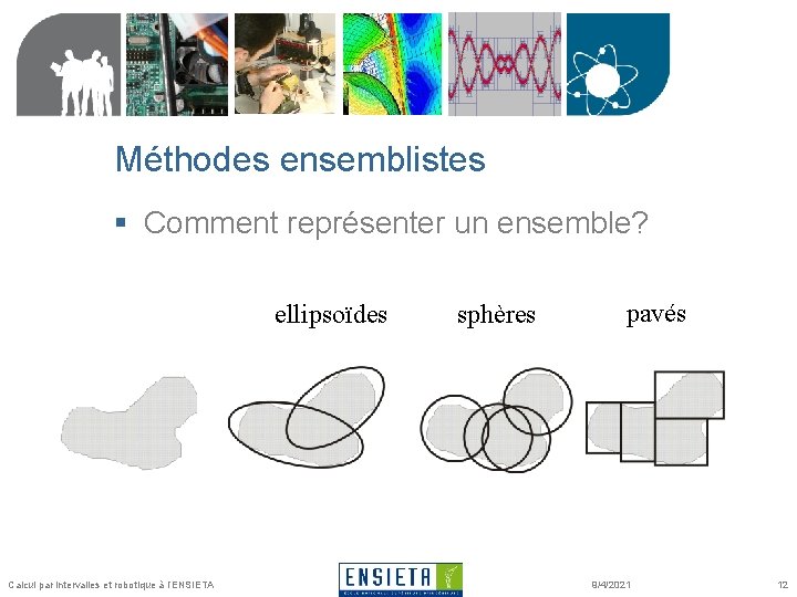 Méthodes ensemblistes § Comment représenter un ensemble? ellipsoïdes Calcul par intervalles et robotique à